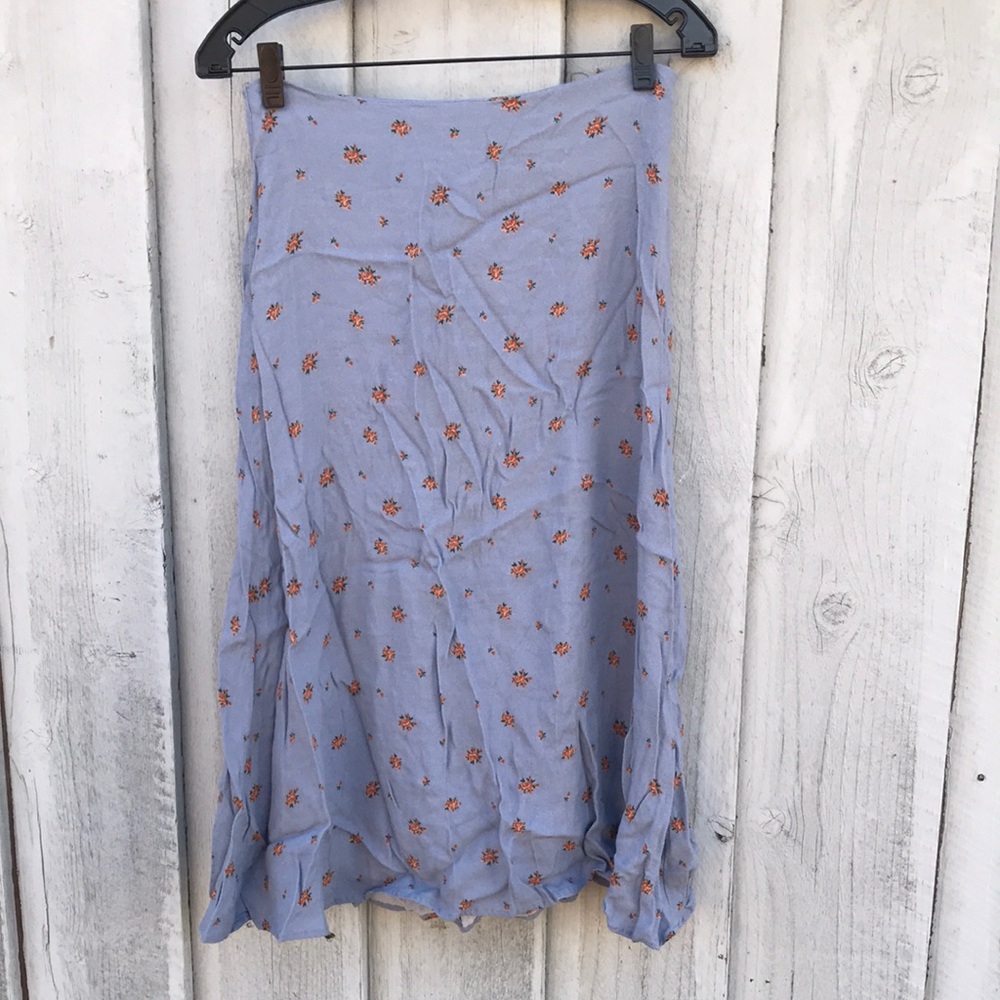 Reformation Lavender Blue Midi Skirt with Orange Floral Print- size 8